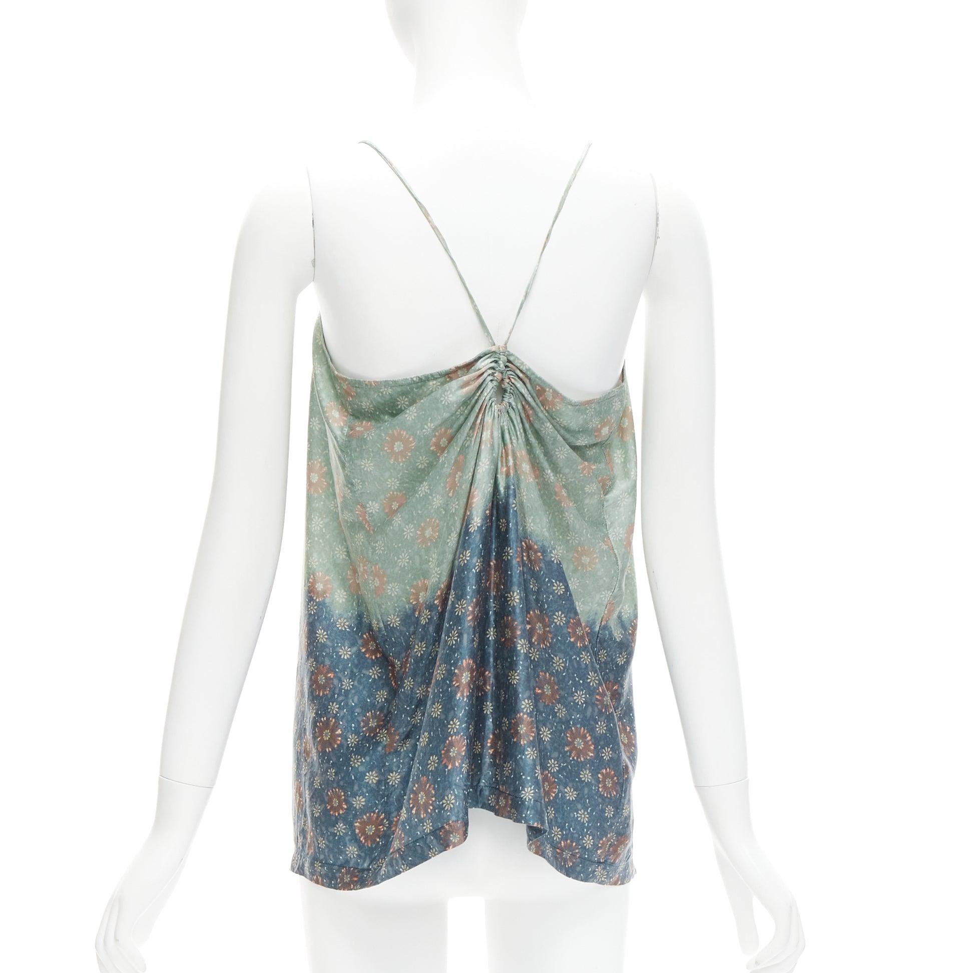 DRIES VAN NOTEN 100% silk green blue floral tie die slip vest top M For Sale 2
