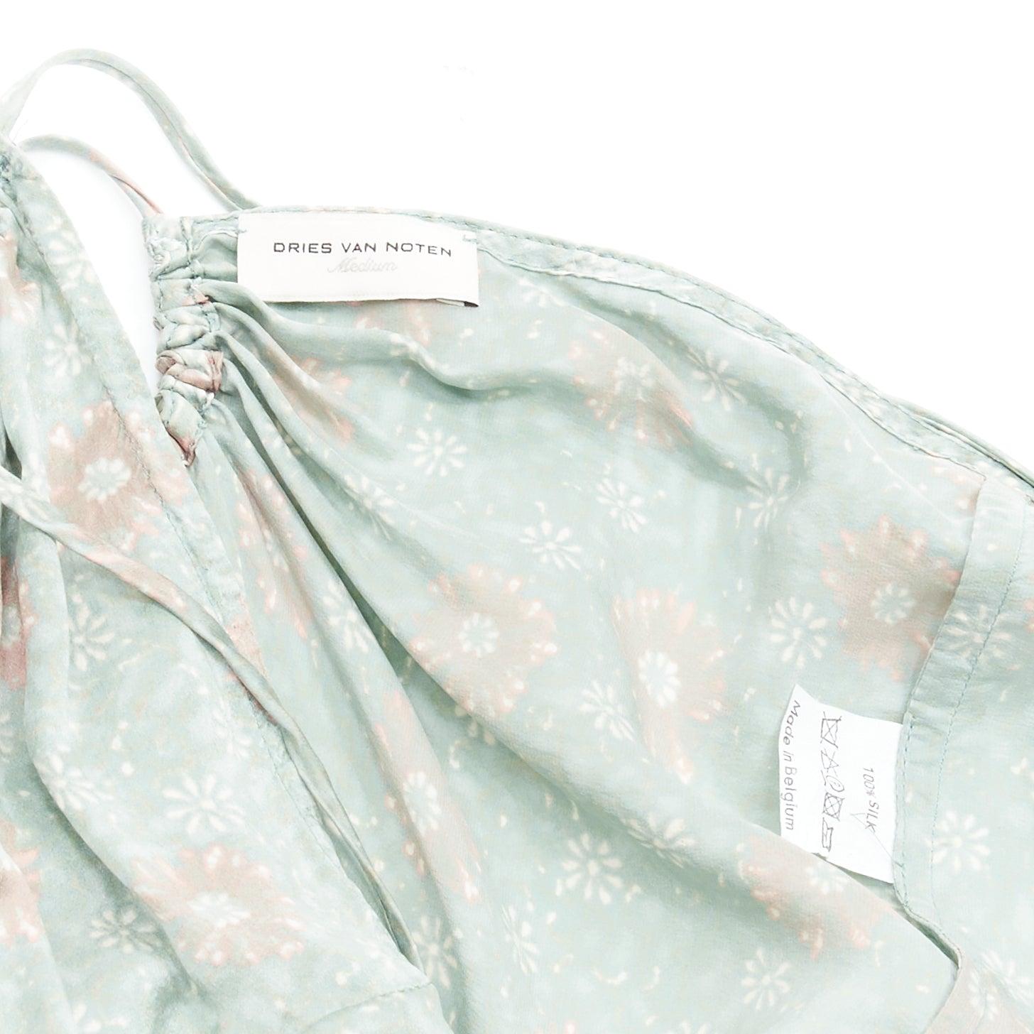 DRIES VAN NOTEN 100% silk green blue floral tie die slip vest top M 4