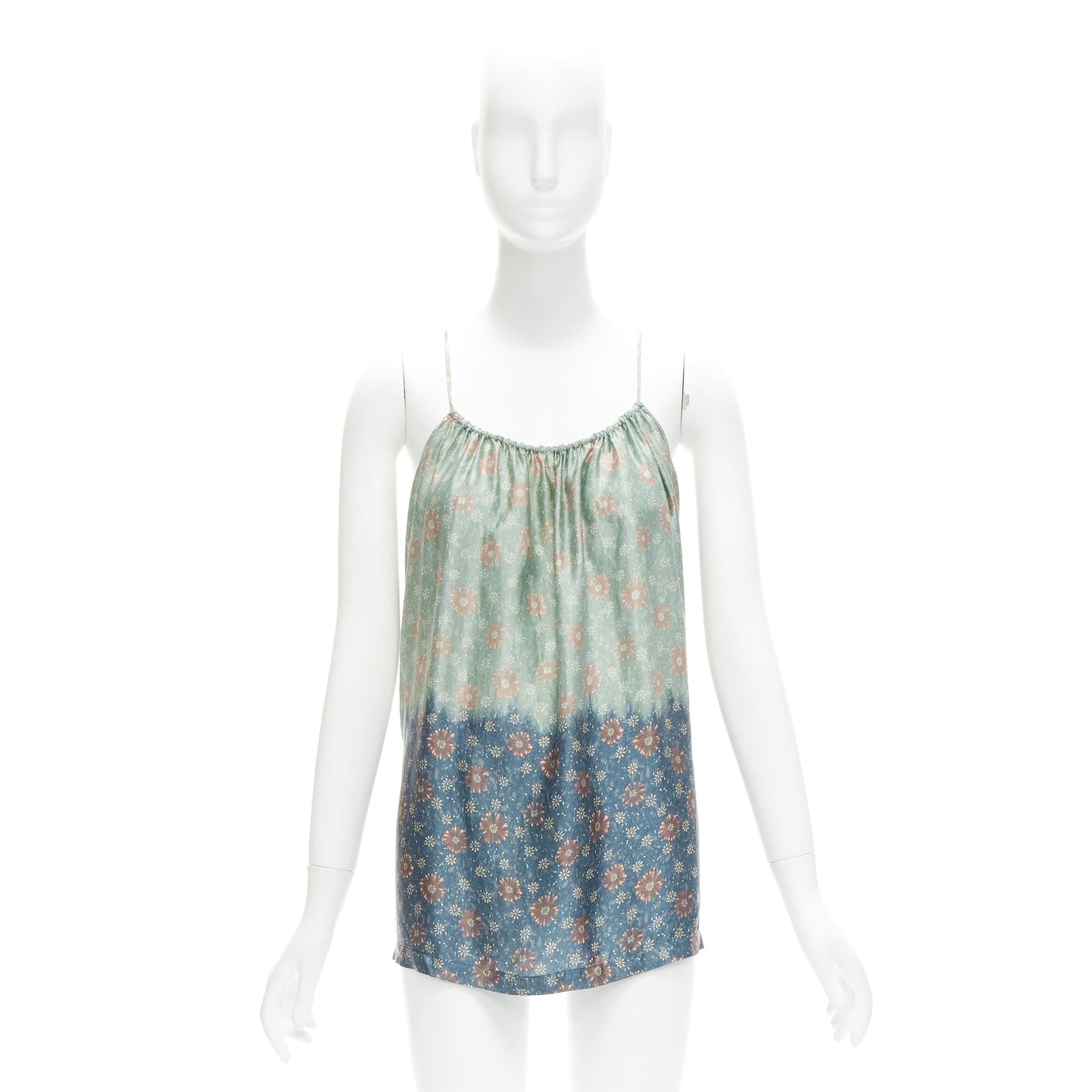 DRIES VAN NOTEN 100% silk green blue floral tie die slip vest top M 5