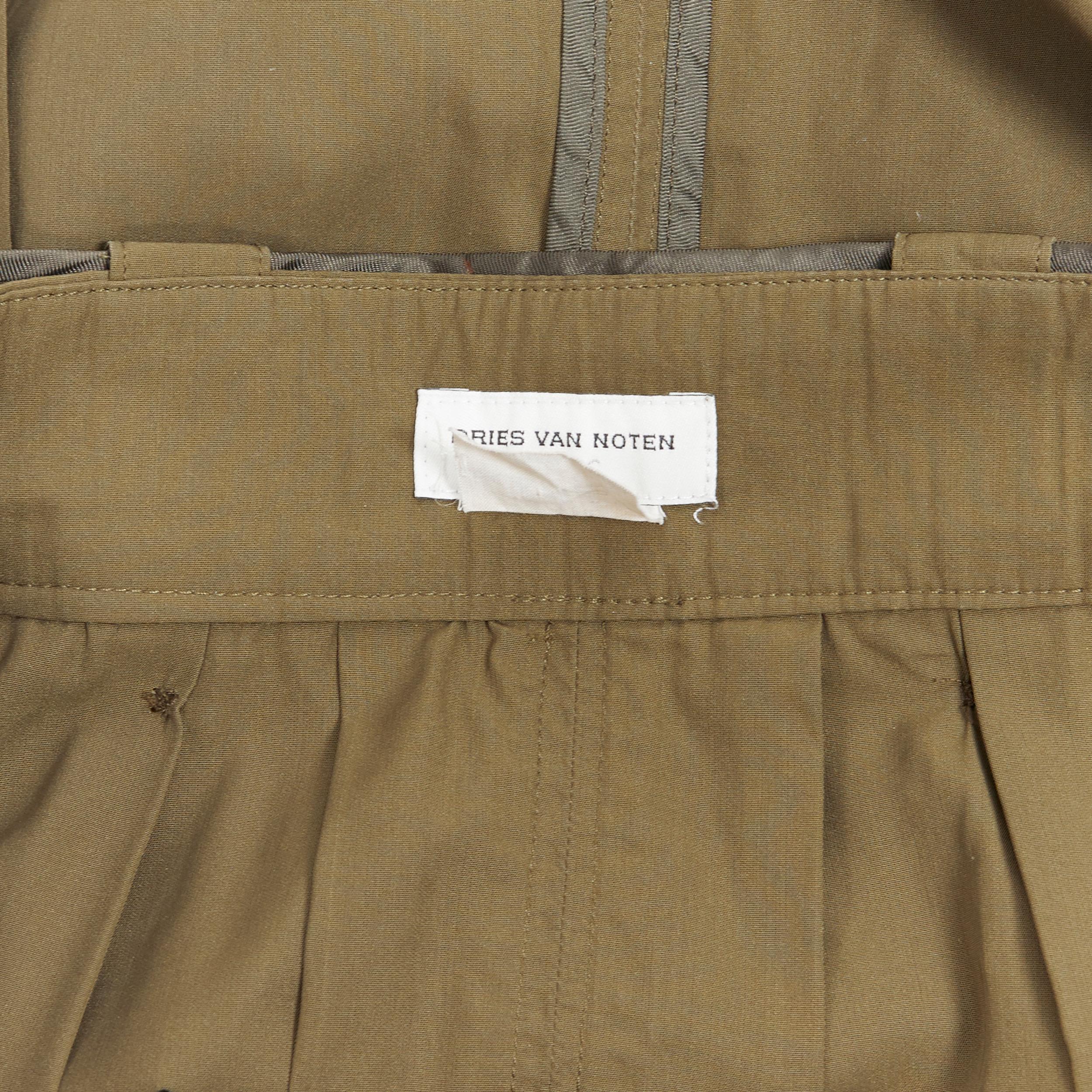 DRIES VAN NOTEN 100% seda verde caqui diseño de costura invertida falda con cinturón FR36 6