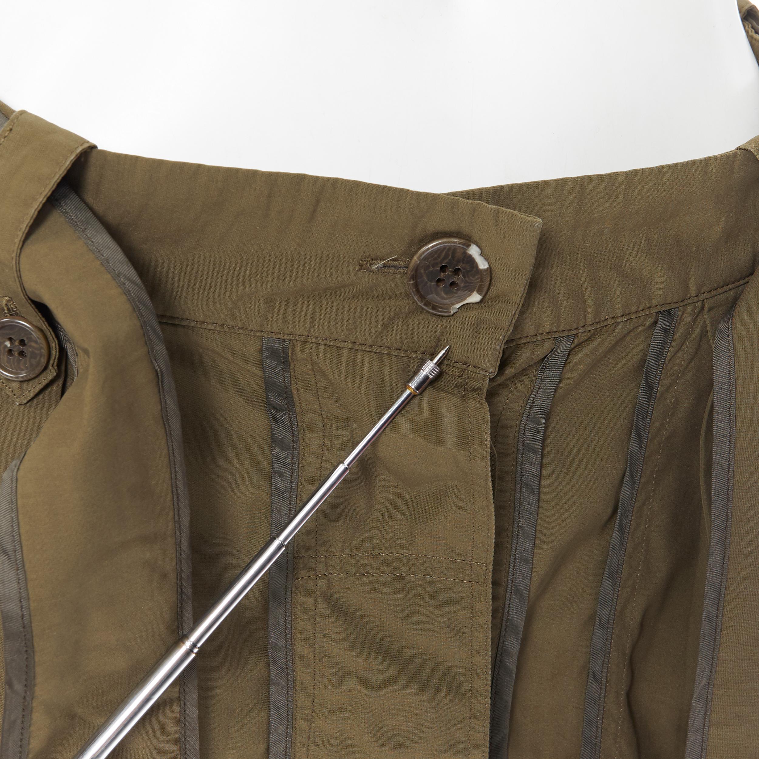 DRIES VAN NOTEN 100% seda verde caqui diseño de costura invertida falda con cinturón FR36 4
