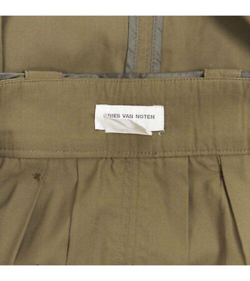 DRIES VAN NOTEN 100% silk khaki green reversed seam design belt tie skirt FR36 S 6