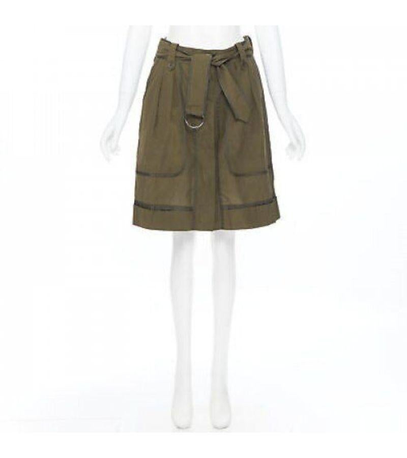 DRIES VAN NOTEN 100% silk khaki green reversed seam design belt tie skirt FR36 S 7