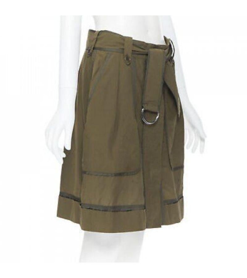 DRIES VAN NOTEN 100% silk khaki green reversed seam design belt tie skirt FR36 S In Good Condition In Hong Kong, NT