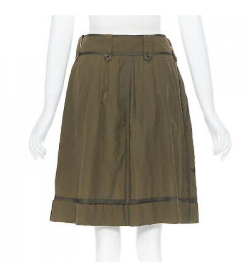 DRIES VAN NOTEN 100% silk khaki green reversed seam design belt tie skirt FR36 S 1