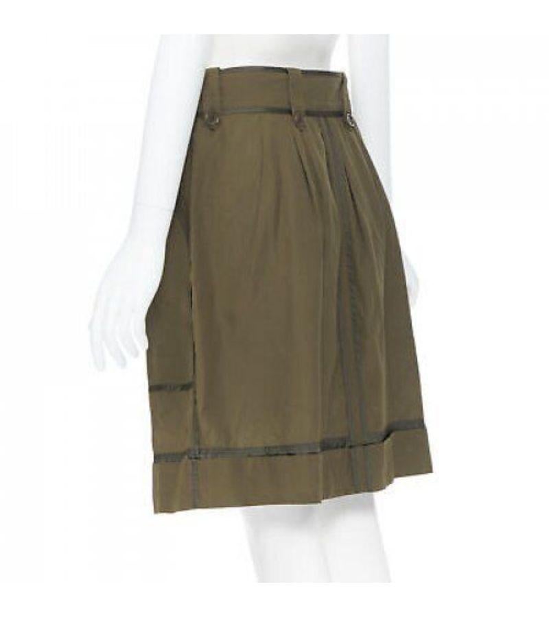 DRIES VAN NOTEN 100% silk khaki green reversed seam design belt tie skirt FR36 S 2