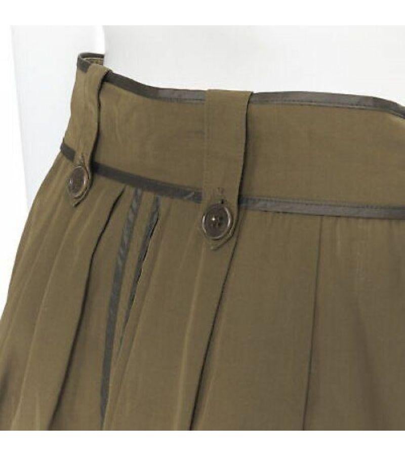 DRIES VAN NOTEN 100% silk khaki green reversed seam design belt tie skirt FR36 S 3