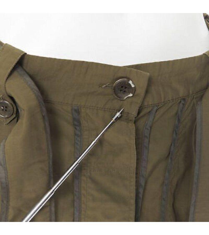 DRIES VAN NOTEN 100% silk khaki green reversed seam design belt tie skirt FR36 S 4