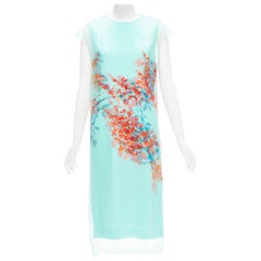 DRIES VAN NOTEN 100% silk light blue red floral print layered knee dress FR36 S