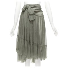 DRIES VAN NOTEN 100% Seide, militärgrün, durchscheinend, Wickelrock, FR38 M