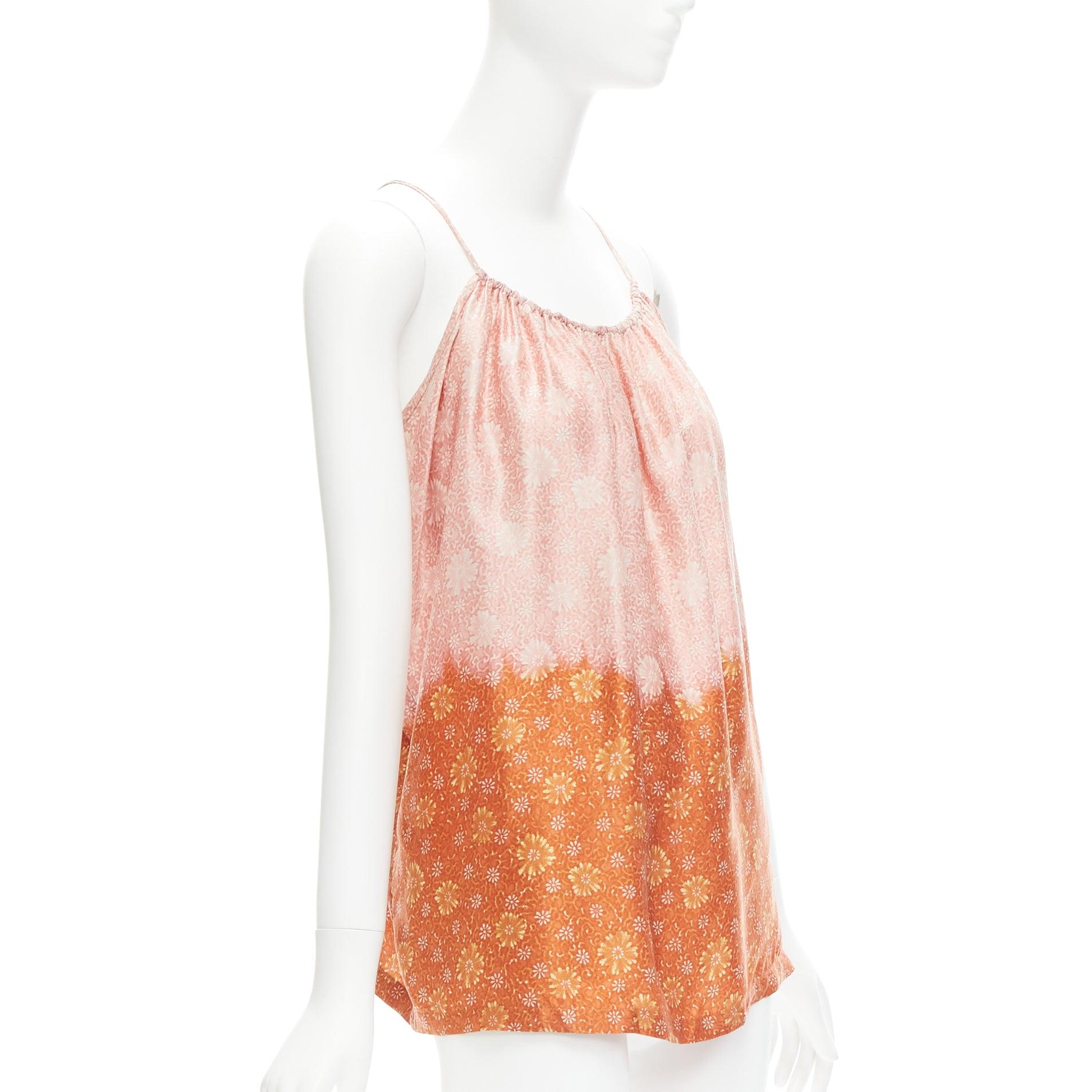 Orange DRIES VAN NOTEN 100% silk pink brown floral dip dye slip vest top M