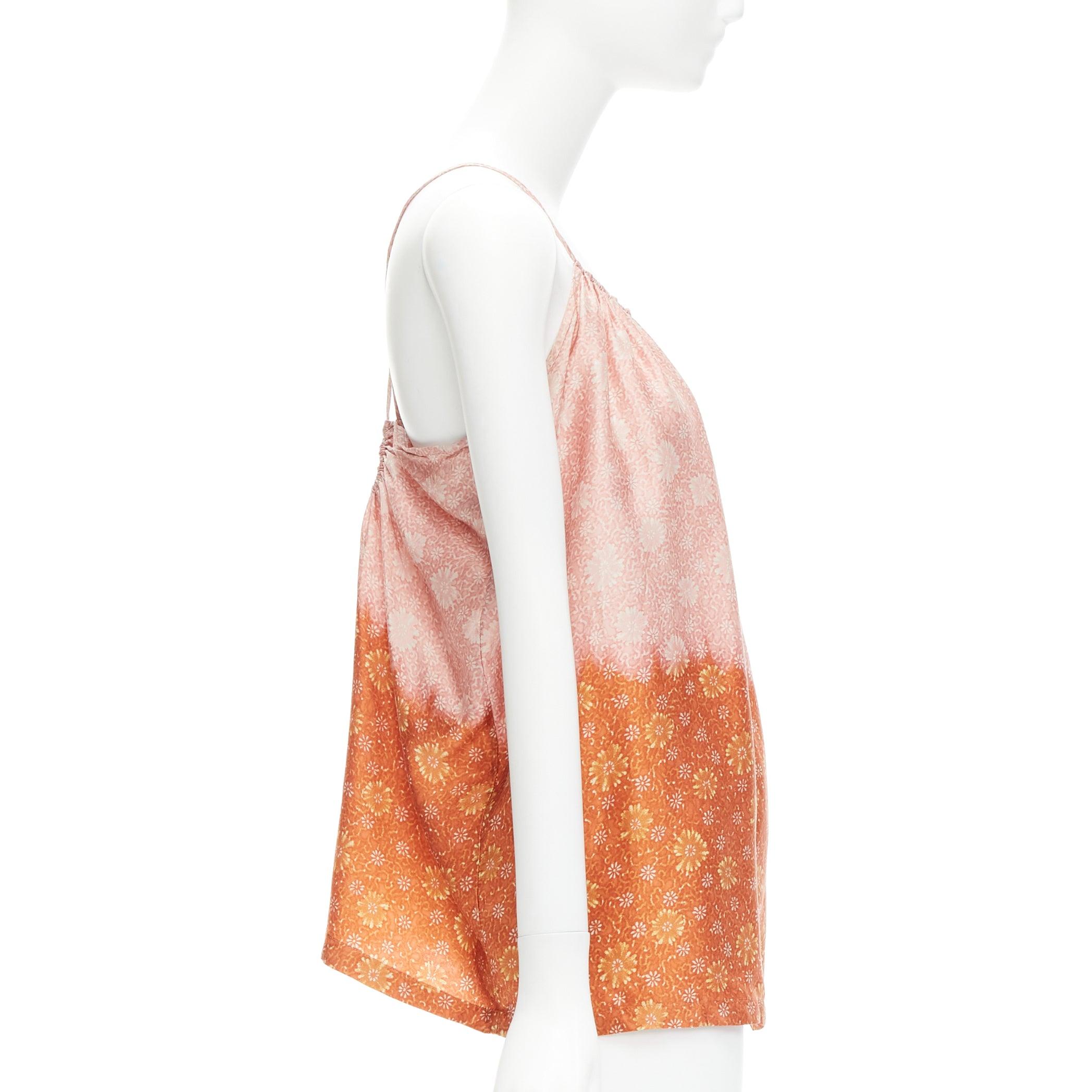 DRIES VAN NOTEN 100% silk pink brown floral dip dye slip vest top M In Excellent Condition In Hong Kong, NT