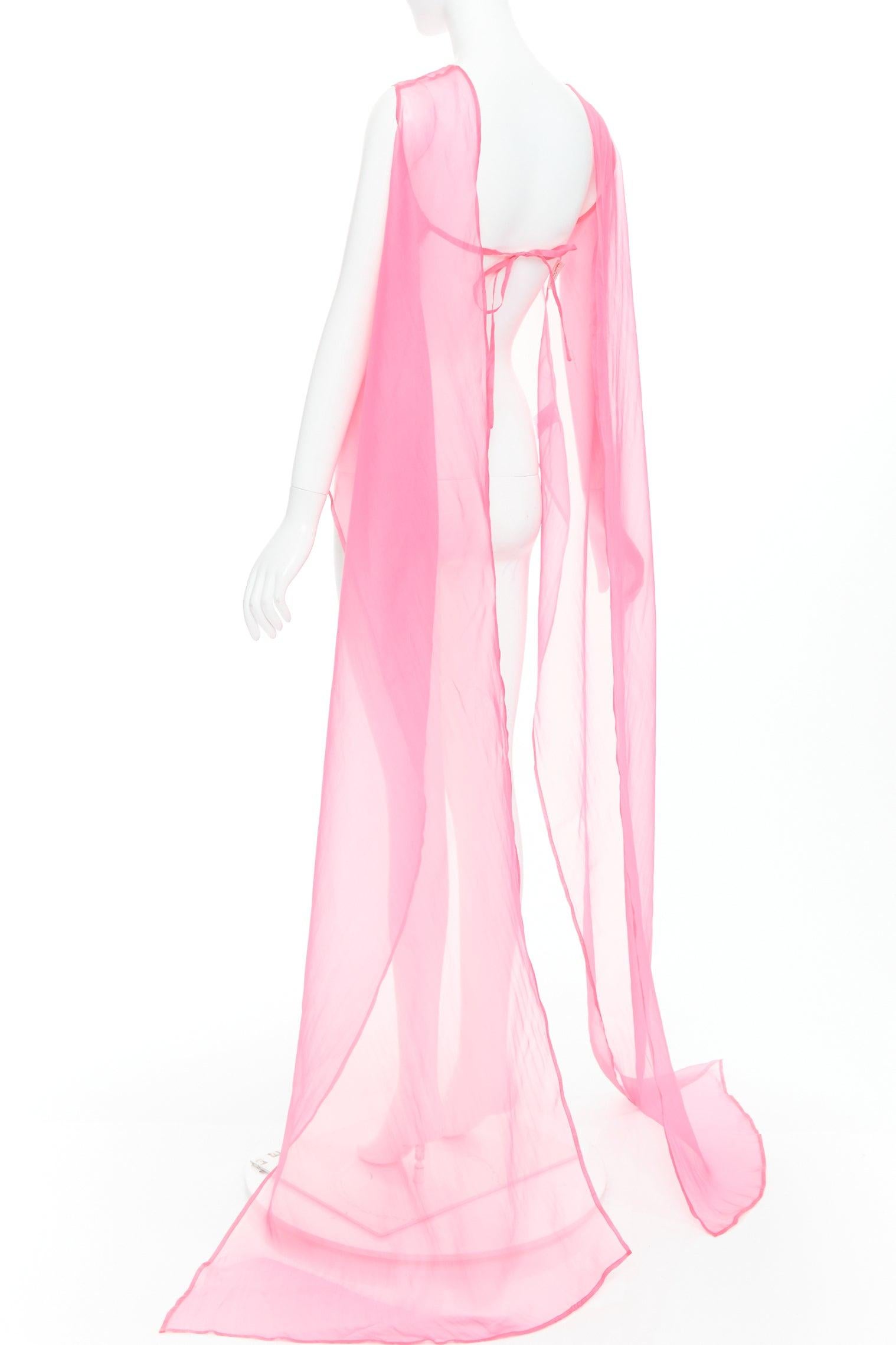 DRIES VAN NOTEN 100% Seide Rosa crew neck tie back langes durchsichtiges, durchsichtiges Oberteil FR36 S Damen im Angebot