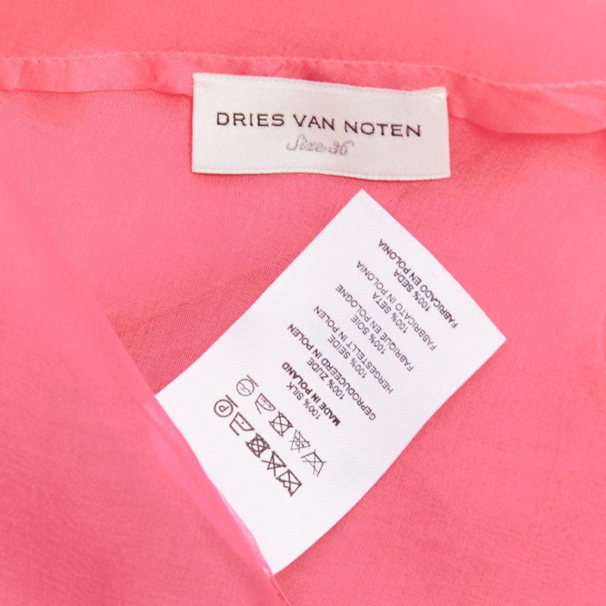 DRIES VAN NOTEN 100% Seide Rosa crew neck tie back langes durchsichtiges, durchsichtiges Oberteil FR36 S im Angebot 3