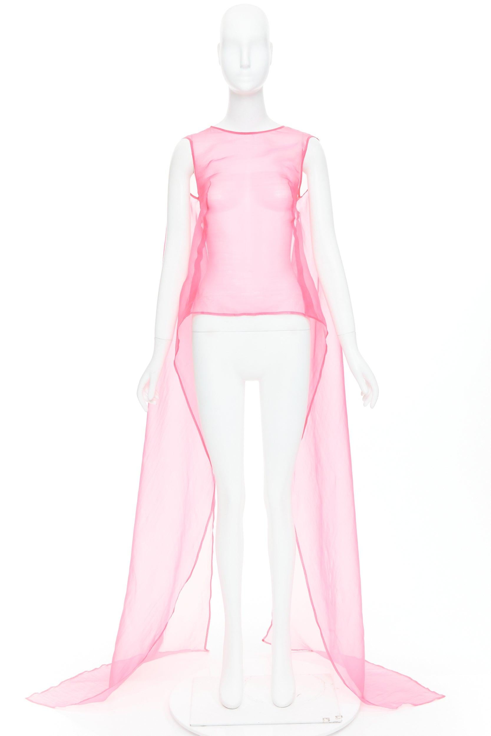 DRIES VAN NOTEN 100% Seide Rosa crew neck tie back langes durchsichtiges, durchsichtiges Oberteil FR36 S im Angebot 4