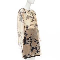 DRIES VAN NOTEN 100% silk yellow black floral print layered dress FR34 XS