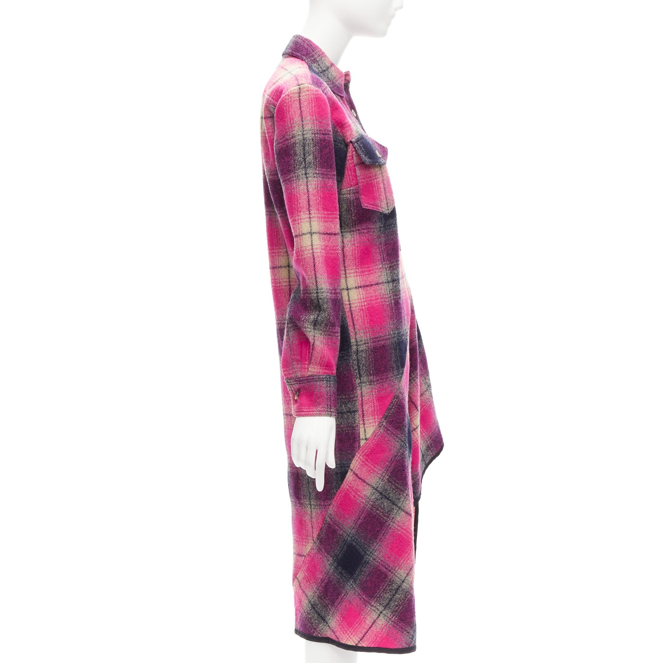 Pink DRIES VAN NOTEN 100% wool black pink plaid bias splice hem dress FR34 XS For Sale