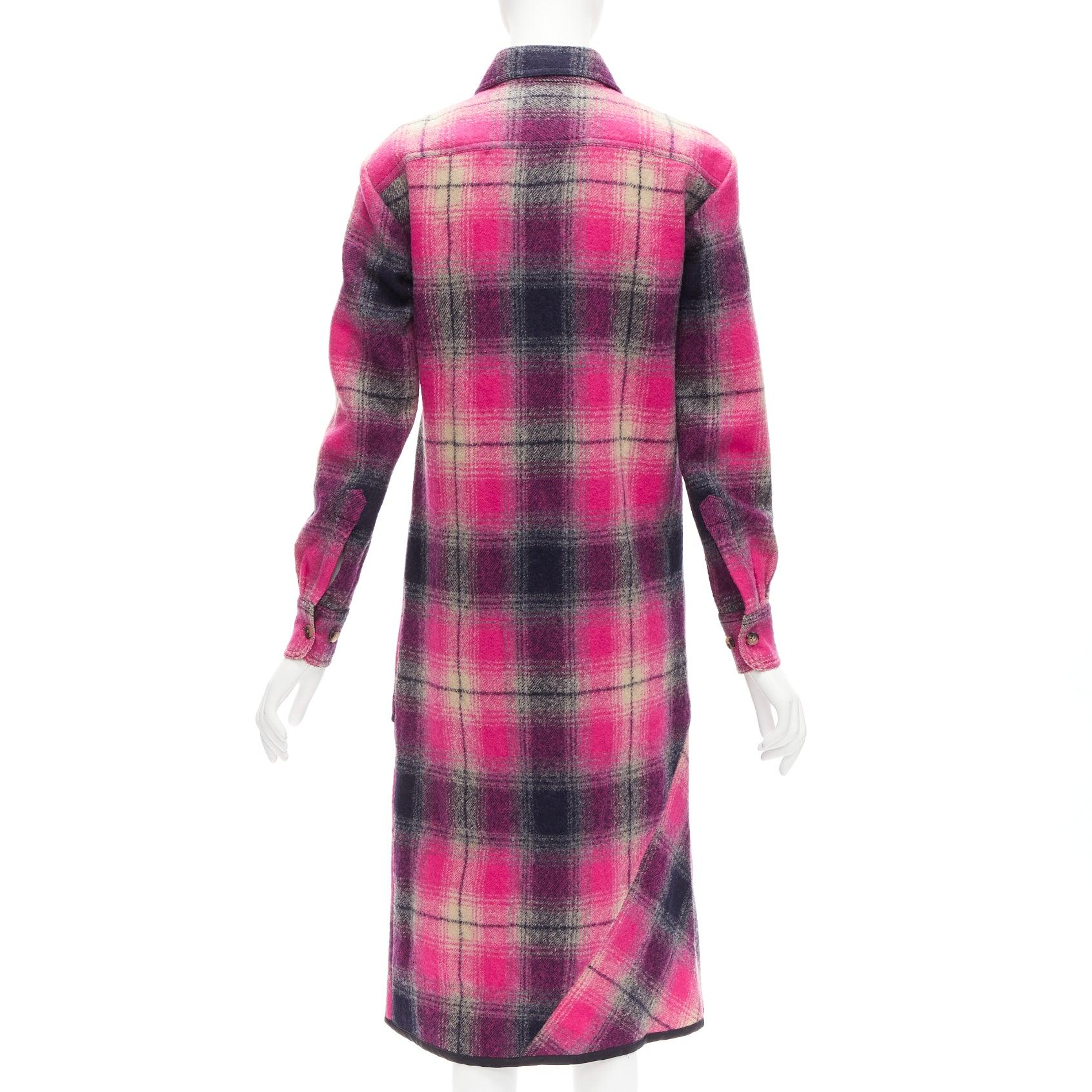 Women's DRIES VAN NOTEN 100% wool black pink plaid bias splice hem dress FR34 XS For Sale