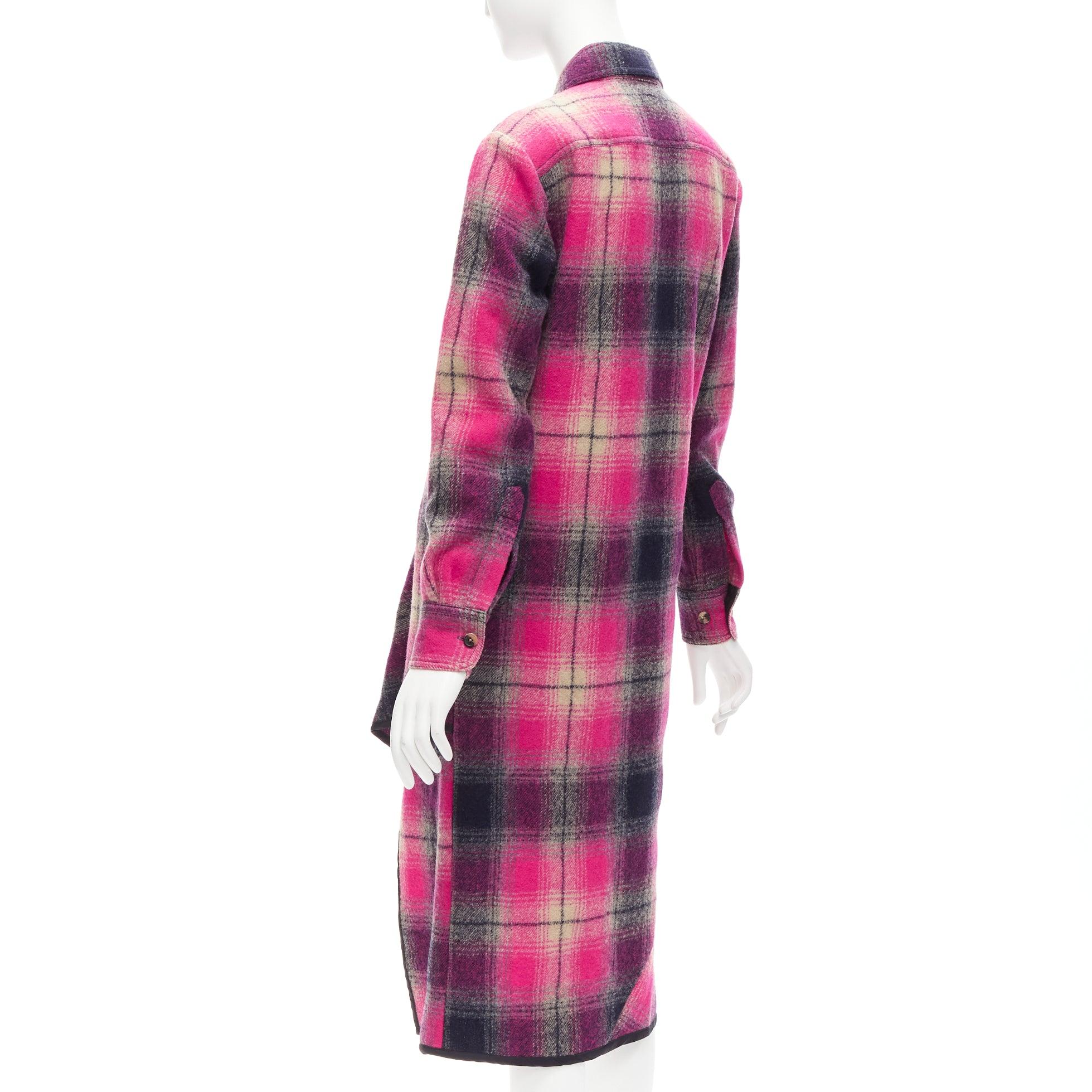 Women's DRIES VAN NOTEN 100% wool black pink plaid bias splice hem dress FR34 XS For Sale