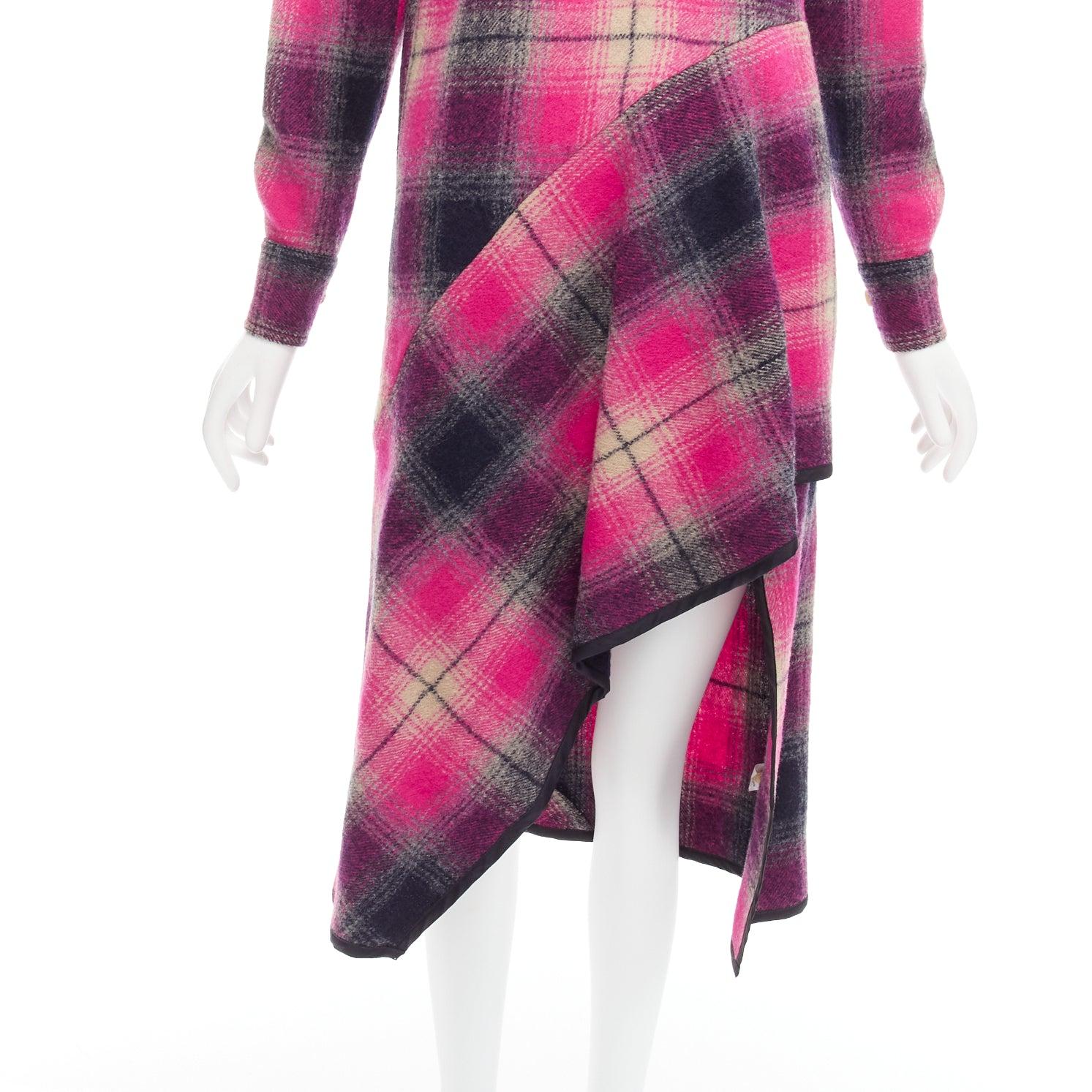 DRIES VAN NOTEN 100% wool black pink plaid bias splice hem dress FR34 XS For Sale 2