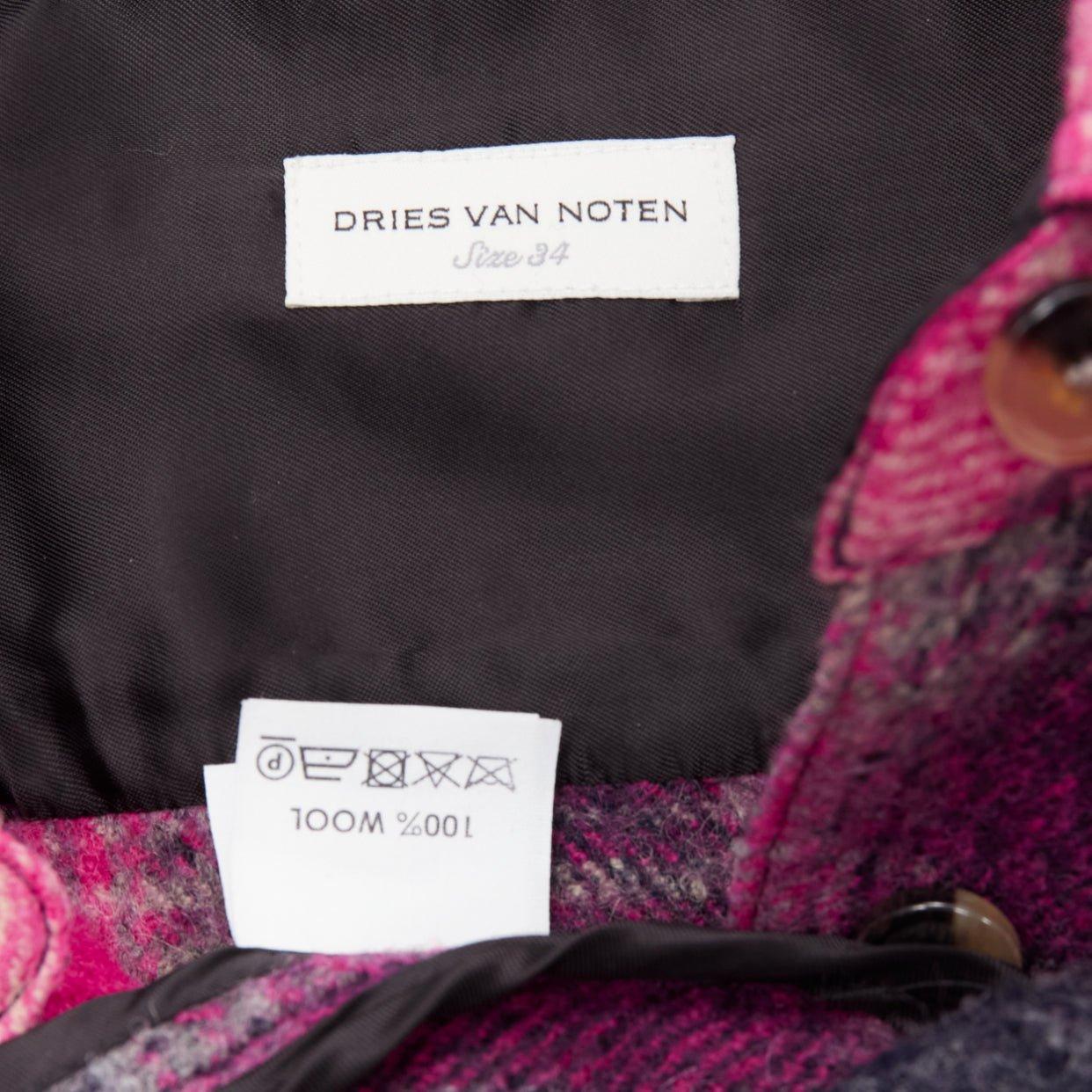 DRIES VAN NOTEN 100% wool black pink plaid bias splice hem dress FR34 XS For Sale 3