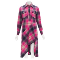 DRIES VAN NOTEN 100% wool black pink plaid bias splice hem dress FR34 XS