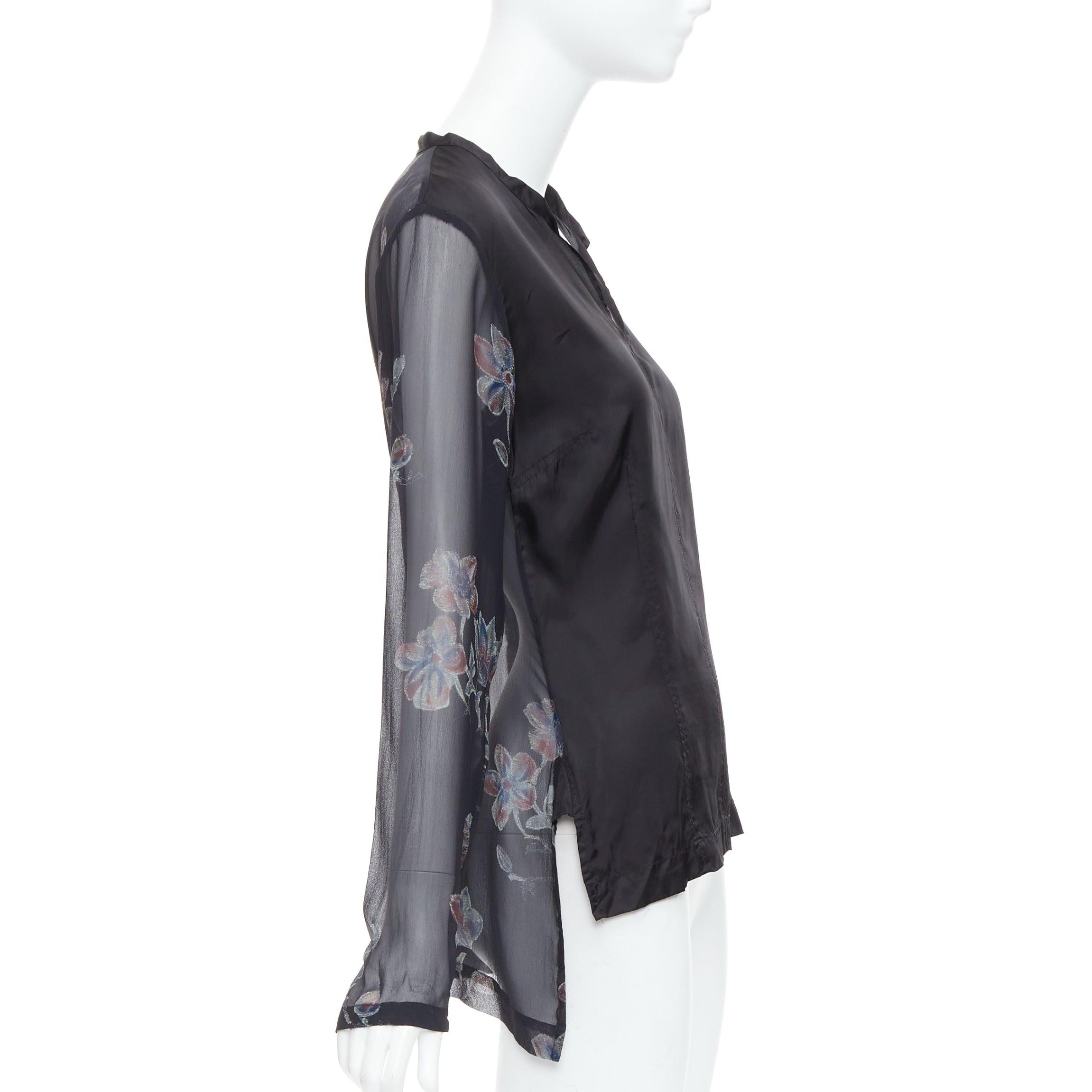 DRIES VAN NOTEN 1990s Vintage 100% silk floral sheer sleeves hi low blouse FR38 In Good Condition For Sale In Hong Kong, NT