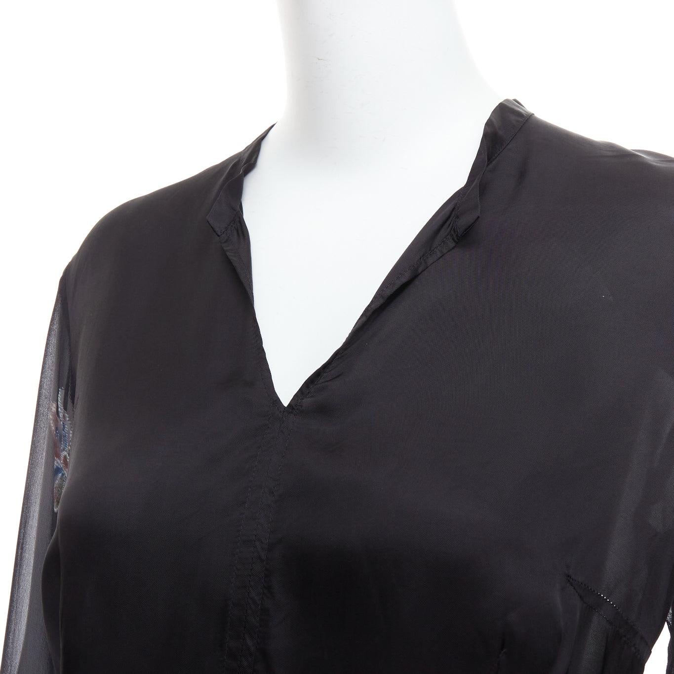 DRIES VAN NOTEN 1990s Vintage 100% silk floral sheer sleeves hi low blouse FR38 For Sale 2