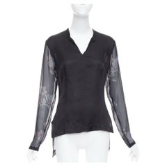 DRIES VAN NOTEN 1990s Vintage 100% silk floral sheer sleeves hi low blouse FR38