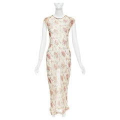 DRIES VAN NOTEN 1990 Vintage nude brown floral sheer bias cut dress FR38 M