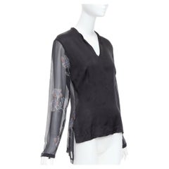 DRIES VAN NOTEN 1990s Vintage silk floral sheer sleeves hi low blouse FR38 M