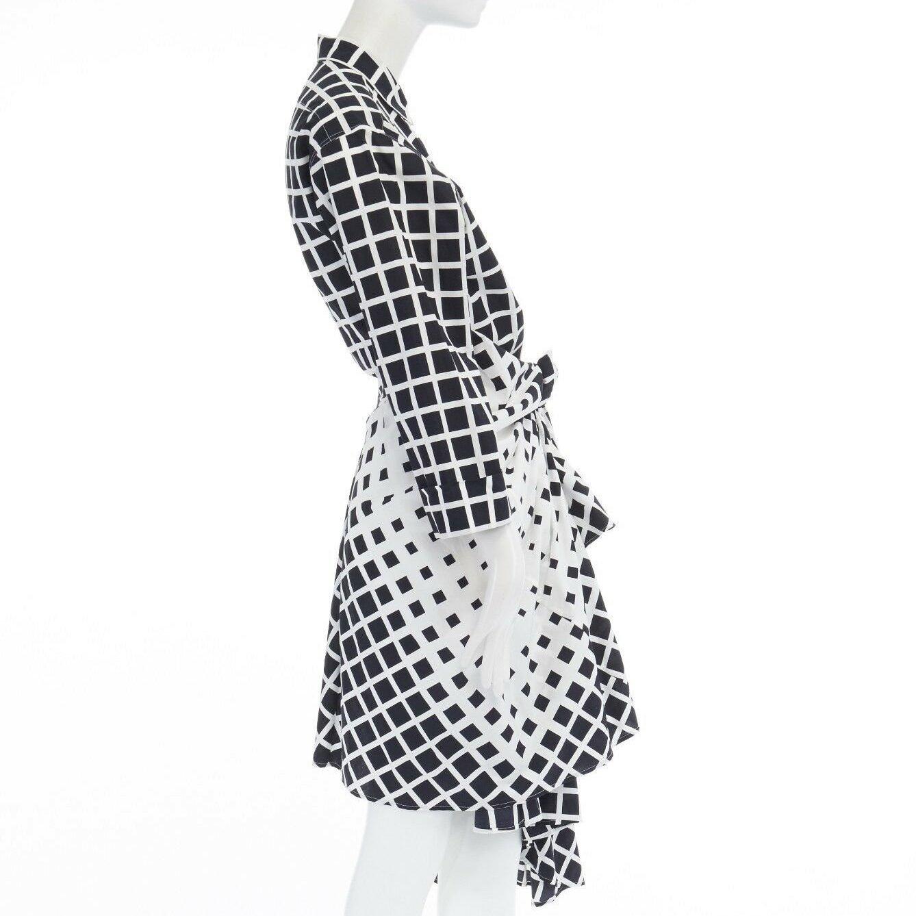 DRIES VAN NOTEN 2009 Runway black checked cotton wrap bustle knot dress FR36 S In Good Condition For Sale In Hong Kong, NT