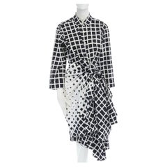 DRIES VAN NOTEN 2009 Runway black checked cotton wrap bustle knot dress FR36 S