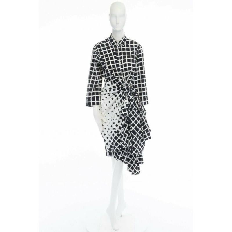 DRIES VAN NOTEN 2009 Runway black white checked wrap bustle knot dress FR36 S 7