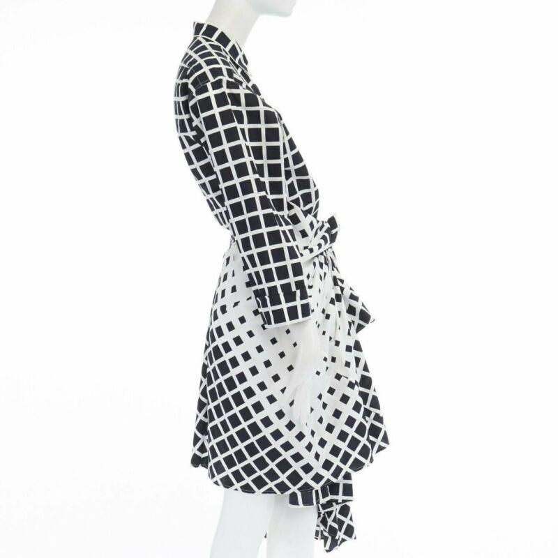 DRIES VAN NOTEN 2009 Runway black white checked wrap bustle knot dress FR36 S In Good Condition In Hong Kong, NT