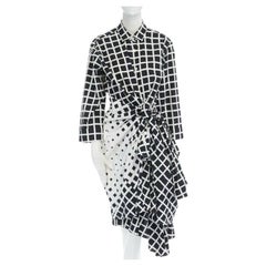 DRIES VAN NOTEN 2009 Runway black white checked wrap bustle knot dress FR36 S