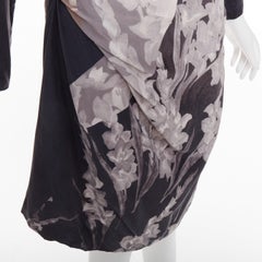 DRIES VAN NOTEN 2009 Vintage silk floral print asymmetric drape dress FR38 M