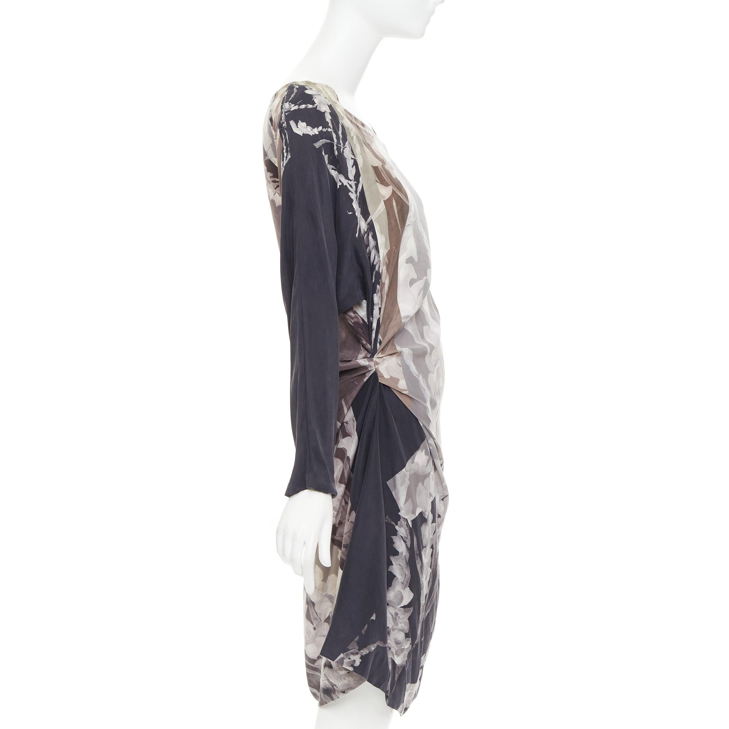 DRIES VAN NOTEN 2009 Vintage silk floral print asymmetric drape dress FR38 M In Good Condition For Sale In Hong Kong, NT