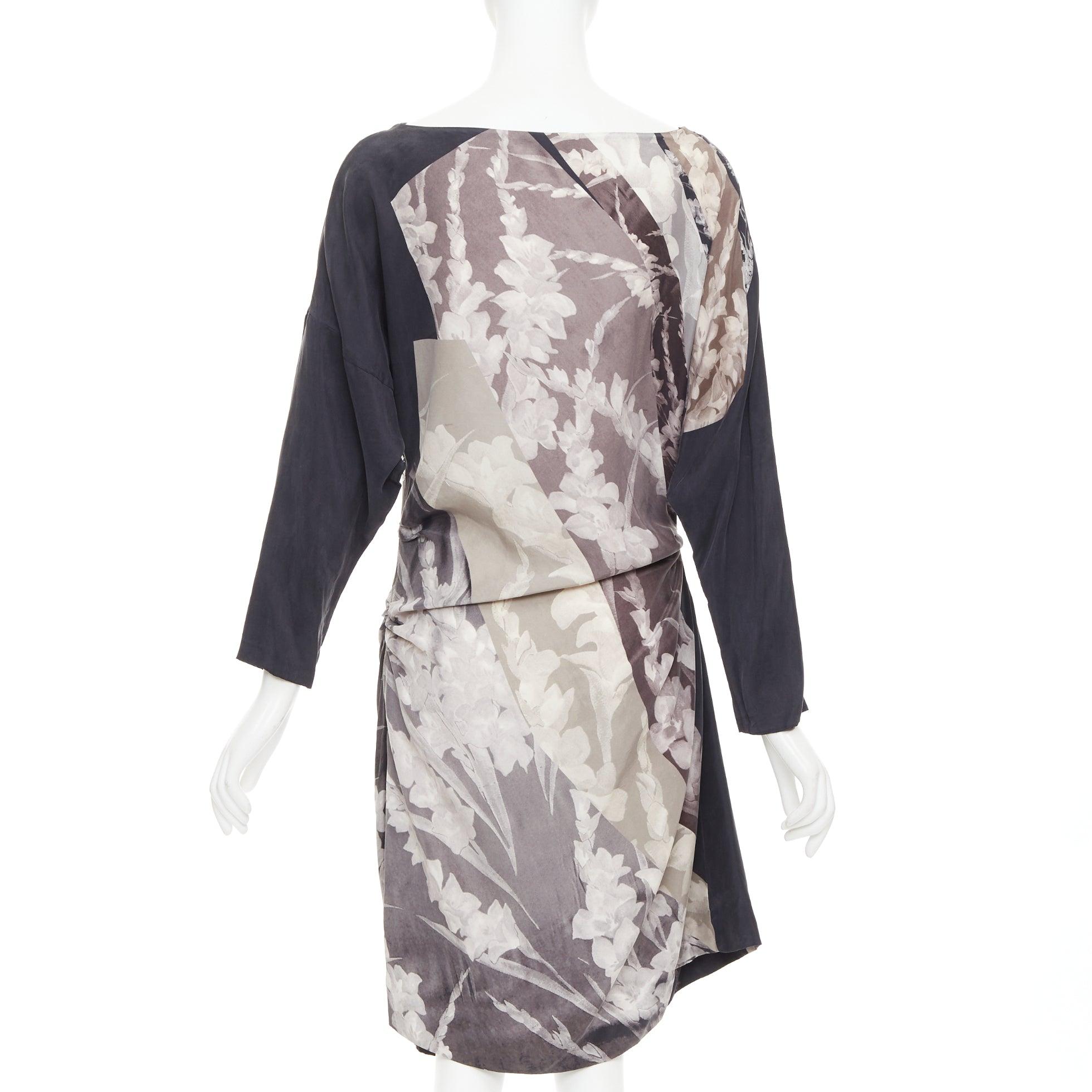 Women's DRIES VAN NOTEN 2009 Vintage silk floral print asymmetric drape dress FR38 M For Sale