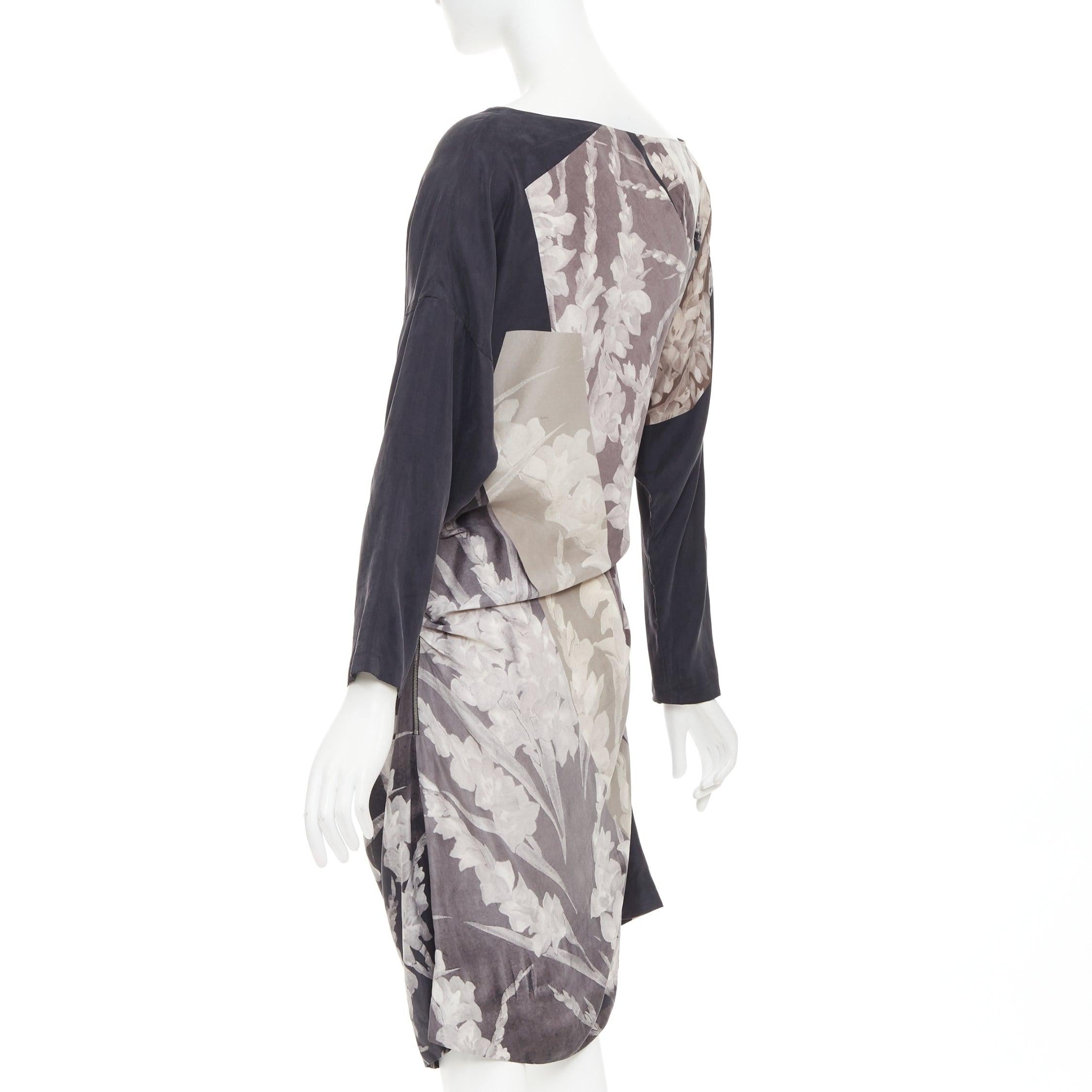 DRIES VAN NOTEN 2009 Vintage silk floral print asymmetric drape dress FR38 M For Sale 1