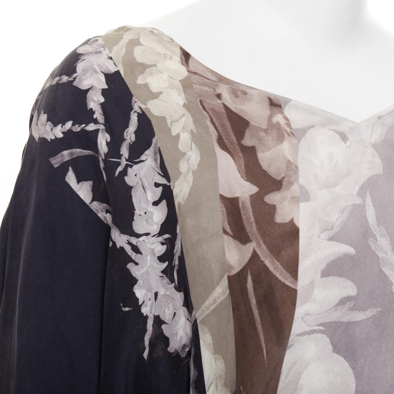 DRIES VAN NOTEN 2009 Vintage silk floral print asymmetric drape dress FR38 M For Sale 2