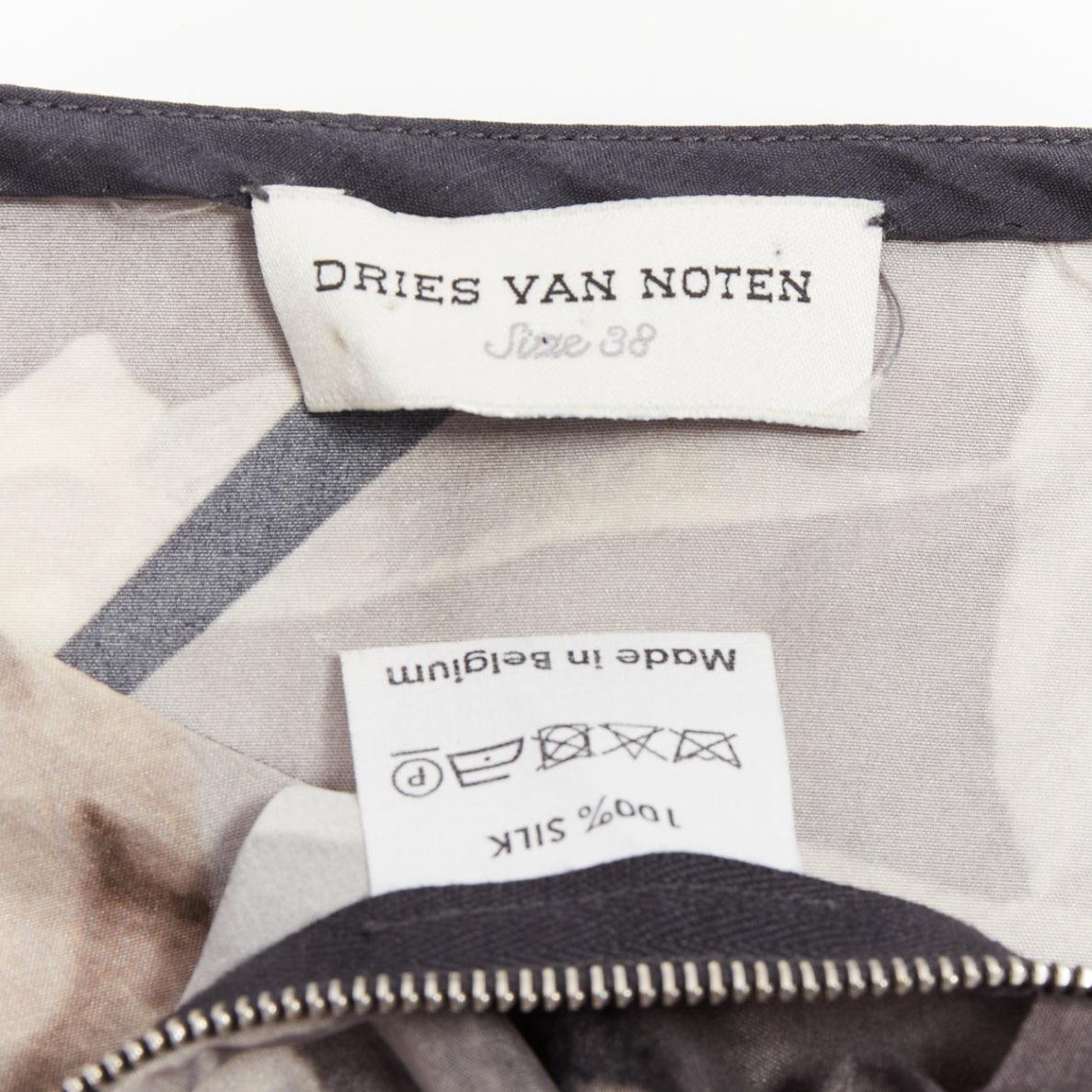 DRIES VAN NOTEN 2009 Vintage silk floral print asymmetric drape dress FR38 M For Sale 3