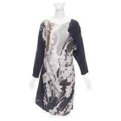 DRIES VAN NOTEN 2009 Vintage silk floral print asymmetric drape dress FR38 M