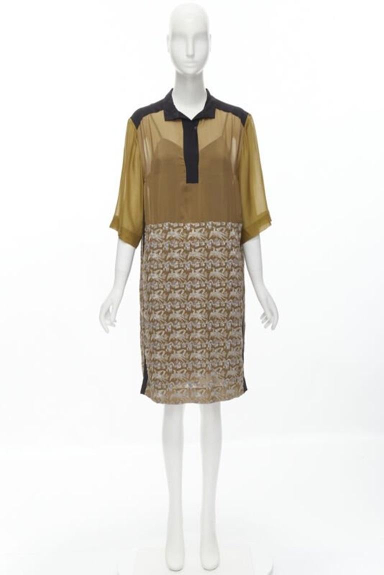 DRIES VAN NOTEN 2012 vestido dorado con bordado de grulla oriental FR36 S en venta 6