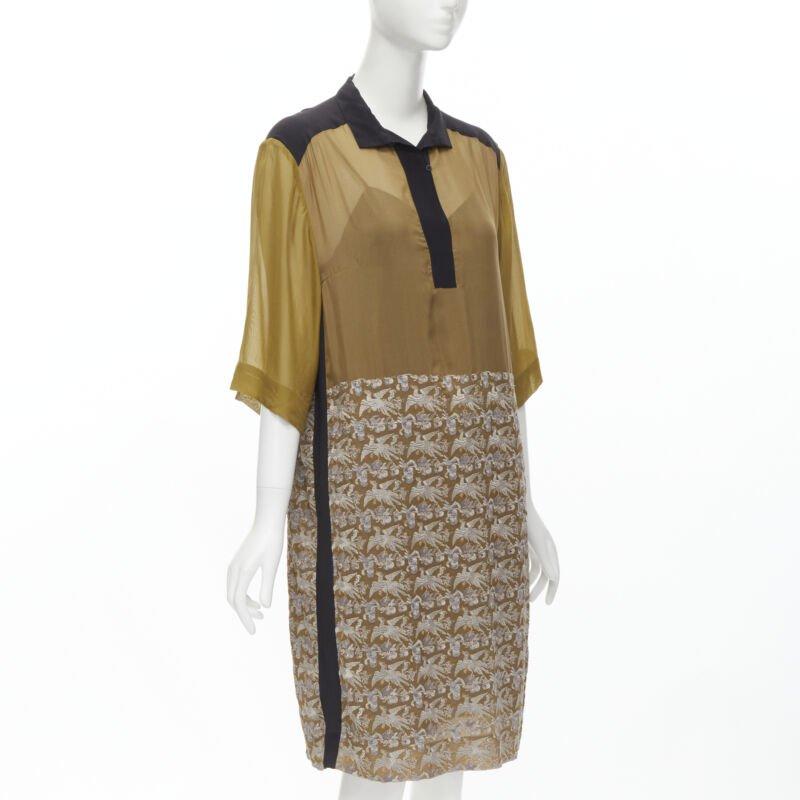 DRIES VAN NOTEN 2012 vestido dorado con bordado de grulla oriental FR36 S Marrón en venta