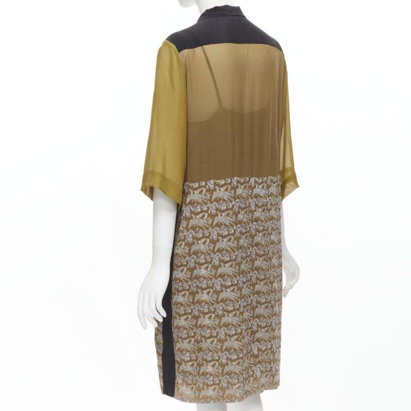 DRIES VAN NOTEN 2012 vestido dorado con bordado de grulla oriental FR36 S en venta 1