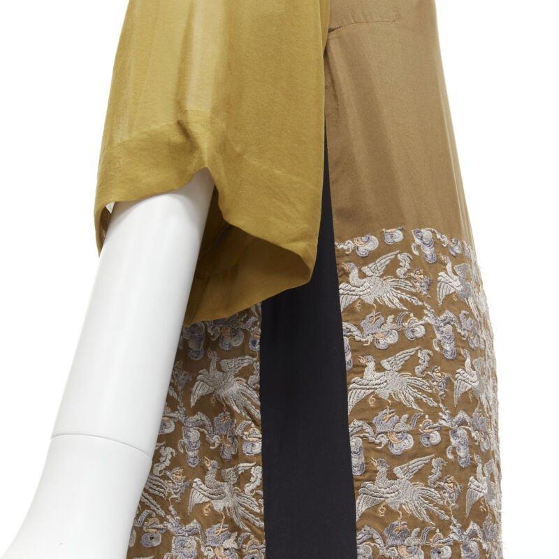 DRIES VAN NOTEN 2012 vestido dorado con bordado de grulla oriental FR36 S en venta 3