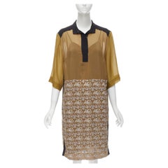 DRIES VAN NOTEN 2012 gold oriental crane embroidery shift dress FR36 S