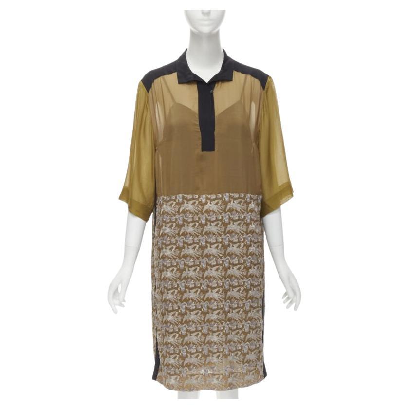 DRIES VAN NOTEN 2012 vestido dorado con bordado de grulla oriental FR36 S en venta