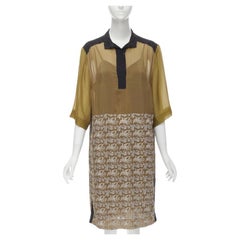 DRIES VAN NOTEN 2012 Goldfarbenes shift-Kleid mit orientalischer Kranichstickerei FR36 S